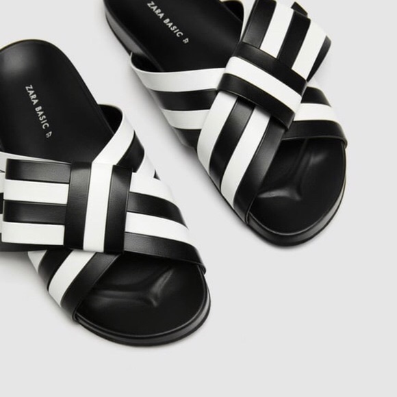 black and white striped slides